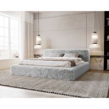 Emporius - Alros Lit rembourré 140x200 avec Rangement, tissu imitation fourrure - lit double 140x200 Gris clair (Lapit 03)