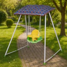 Altalena Giocattolo Bambini Esterno Giardino Acciaio Plastica Parasole Blu
