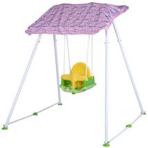 Altalena Giocattolo Bambini Esterno Giardino Acciaio Plastica Parasole Rosa