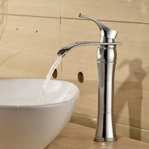 Auralum - Alto Grifo de Lavabo, Cascada Grifería de Cuenca, Monomando Mezclador Agua Fría y Caliente, Cromado