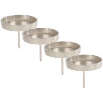 Alu Kerzenpick für Stumpenkerzen 4er Set - 9 cm in silber - Metall Kerzenhalter für Kugelkerzen - Kerzen Stecker für Advents und Weihnachts Gesteck