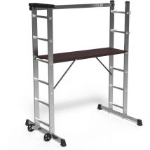 VOUNOT Alu Leitergerüst 3 in 1, Arbeitsbühne bis 150KG Belastbar, 2x6 Sprossen