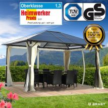 Alu-Pavillon Premium 3x4m beige festes Dach wasserdicht + Moskitonetz - Brast