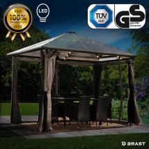 Alu-Pavillon Summerdream 3x3m grau festes Dach wasserdicht + Moskitonetz + LEDs - Brast