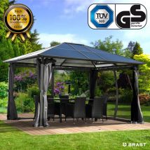 Alu-Pavillon Summerdream 3x4m grau festes Dach wasserdicht + Moskitonetz - Brast
