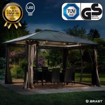 Alu-Pavillon Summerdream 3x4m grau festes Dach wasserdicht + Moskitonetz + LEDs - Brast
