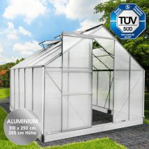 Gewächshaus Aluminium Mit Fundament Rostfrei Tüv Geprüft 6mm Platten 310x250x205cm Silber - Brast