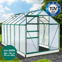 Brast - Gewächshaus Aluminium mit Fundament rostfrei tüv geprüft 6mm Platten 380x190x195cm Grün