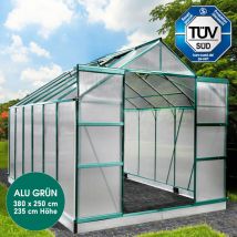 Brast - Gewächshaus Aluminium mit Fundament rostfrei tüv geprüft 6mm Platten 380x250x235cm Grün