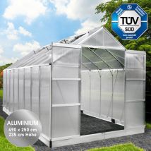 Gewächshaus Aluminium Mit Fundament Rostfrei Tüv Geprüft 6mm Platten 490x250x235cm Silber - Brast
