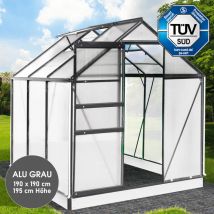 Brast - Gewächshaus Aluminium mit Fundament rostfrei tüv geprüft 6mm Platten 190x190x195cm Grau