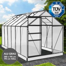 Brast - Gewächshaus Aluminium mit Fundament rostfrei tüv geprüft 6mm Platten 380x190x195cm Grau