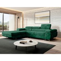 Romano - Alvaro Velvet Left Hand Facing Corner Sofa Bed with Storage and Lift Mechanism - Bottle Green