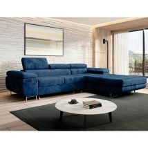 Romano - Alvaro Velvet Left Hand Facing Corner Sofa Bed with Storage and Lift Mechanism - Navy Blue