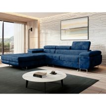 Romano - Alvaro Velvet Left Hand Facing Corner Sofa Bed with Storage and Lift Mechanism - Navy Blue