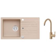 Alveus - Sets - Ensemble d'évier en granit Cortina 140 et robinetterie Tonia, beige SETA733