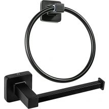 Alwaysh - 2 Piece Toilet Roll Holder Set, Stainless Steel Towel Ring, Wall Mounted Toilet Paper Holder, Matte Black