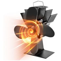 Alwaysh - 4 Blade Wood Stove Fan with Thermometer - Self-Powered by Heat