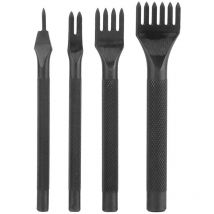 Alwaysh - Leather Punch Tools 4 Pieces High Strength Steel 4mm 1/2/4/6 Prong diy Leather Hole Punch with Anti-Slip Handle, Ideal Tool for Leather