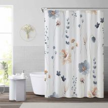 Decorative watercolor floral shower curtain set, blue beige floral shower curtain, modern minimalist white shower curtain, waterproof fabric, 12
