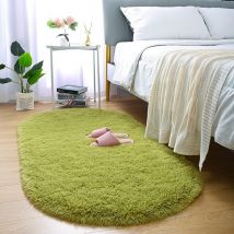 Alwaysh - Soft Shag Area Rug for Kids Room, 2.6 x 5.3 ft Oval Green Plush Fluffy Area Rug for Living Room, Fur Rug for Teenage Room, Cozy Non-Slip