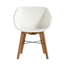 CHALET & JARDIN Lot de 2 chaises Amalia Eucalyptus en résine - pieds en bois - Blanc