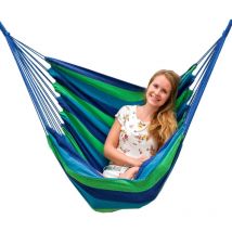AMANKA Hamac 110x145cm Siège Suspendu en toile chaise suspendue balançoire en coton max 150kg Rayures Bleues et Vertes