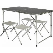 Mesa para acampada 120x60x70cm incl 4 Taburetes plegable portátil como si fuera un maletín altura regulable para pícnic camping Gris Oscuro - Amanka