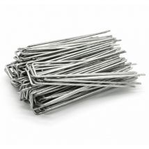 No Brand - amanka Set 100 Piquets en acier galvanisé Ø3,2mm 150x30mm ancrage au sol pour bâches filets de jardinage en u Anguleux