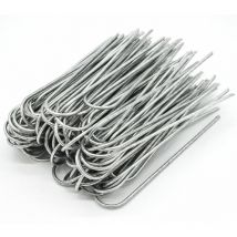 Set 100 Piquets en acier galvanisé Ø3,2mm 150x30mm ancrage au sol pour bâches filets de jardinage en u Arrondi - Amanka