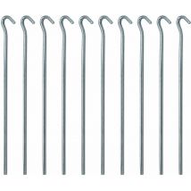 Amanka - Set 10pcs Tent Pegs 250x4mm galvanized steel zinc plated lightweight Stakes with hook for camping tents silver - silber