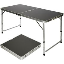 Amanka Table de camping pique-nique pliable réglable en hauteur 120x60x70cm en aluminium pliant format mallette Gris Foncé