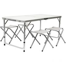 Table de Camping pliable réglable en hauteur 120x60x70cm incl 4 Tabourets pliants format mallette Gris Clair - Amanka