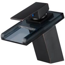 Hanbing - Robinet Mitigeur lavabo cascade salle de bain en céramique en verre Noir sans led & Flexible