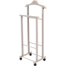 Servo Muto Da Camera In Legno Di Faggio - Appendiabiti Indossatore Da Camera Con Rotelle - Ambrogio - Tortora