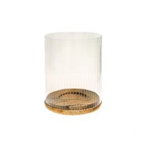 Amelia Ribbed Candle Holder - Wood/Glass - L20 x W20 x H23 cm - Natural