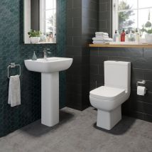 Modern Cloakroom Bathroom Suite Close Coupled Toilet + Full Pedestal Basin Set