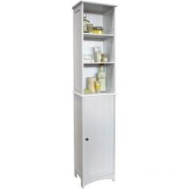 American cottage - Tall Bathroom Storage Cupboard with Display Shelves - White - White
