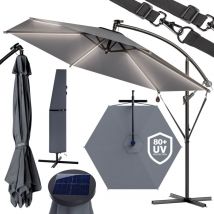 Kingsleeve - Ampelschirm led Beleuchtung uv Schutz 80+ Solar Ständer Schutzhülle 350cm Groß Kurbel Balkon Terrasse Gartenschirm Sonnenschirm anthrazit