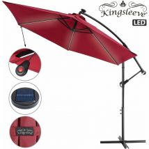 Kingsleeve - Ampelschirm led Beleuchtung uv Schutz 80+ Solar Ständer Schutzhülle 350cm Groß Kurbel Balkon Terrasse Gartenschirm Sonnenschirm rot