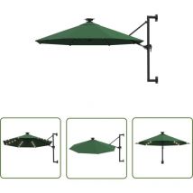 Torana - The Living Store Sonnenschirm zur Wandmontage mit LEDs 300 cm Grün - Wand Sonnenschirm - Gartenschirm - Sonnenschutz - Outdoor Beleuchtung