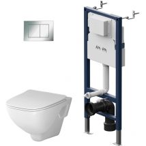 Wc Set Pack wc Bâti-support + wc suspendu sans bride + Abattant softclose + Plaque chrome - Am.pm