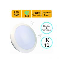 Applique d'extérieur Hublot led à détecteur hf (mouvements et crépusculaire) 16W 1500 lm 4000K IP66 IK10 + mode veille - garantie 5 ans