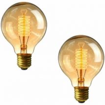 Lucky-88 - Ampoule à vis G80 40w - Paquet de 2 ampoules E27 à vis dimmable Vintage, ampoules à filament spiral décoratives, blanc chaud tiède 2700K