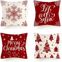 Amzqjd 4 Pièces Taie d'Oreiller de Noël Styles d'éléments de Noël Motif Housse de Coussin Décorative Taies d'Oreiller en Lin et Coton (40 x 40 cm,
