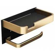 SNQ - An der Wand montierter Toilettenpapierhalter mit Telefonablage, moderner gold-schwarzer selbstklebender Toilettenpapierrollenhalter für das