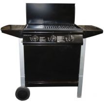 Grill Garden - Barbecue a gaz mixte Grill + Plancha 3 brûleurs sur chariot - Fonte émaillée Andaloucia