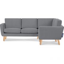 Konsimo - Ecksofa rechts mit Armlehnen 'tagio', Grau, Stoff, Scandinavian, 220x80x181cm