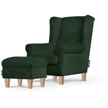 Klassische Sessel Gepolsterter und Sitzhocker 'miles', Grün, Stoff, Classic, 82x105x97 cm - Konsimo