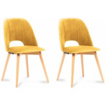 Stuhl 2-tlg Velours-sitz Wohnzimmerstühl Bürostuhl 'tino', Gelb, Stoff/holz, Scandinavian, 48x86x44 Cm - Konsimo